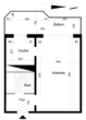 Grundriss - 1-Raumwohnung mit großem Balkon